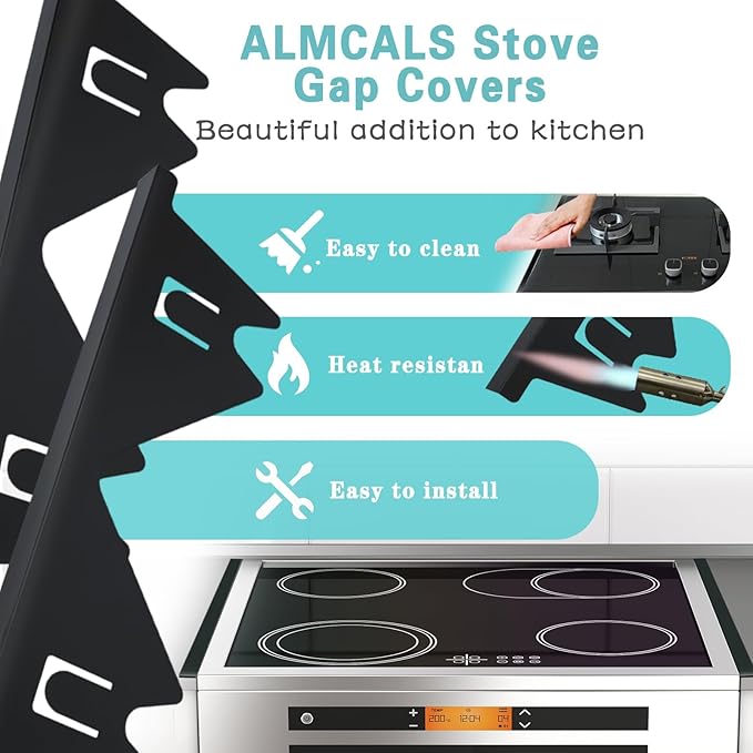 Stove Gap Covers Stainless Steel, 2 Pack Stove Gap Filler Easy Retractable Length 13.8" to 27.5", Width 0.79" Stove Gap Guards Range Trim Kit, Heat Resistant Guard Between Stove Top & Counter
