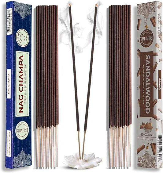 Trumiri Incense Sticks - Combo Pack of 35 Insence-Sticks - 15 Nag Champa + 20 Sandalwood - Insenses - Insents - Incents - Inscense - Incence - Incienso - All Natural Incense Sticks