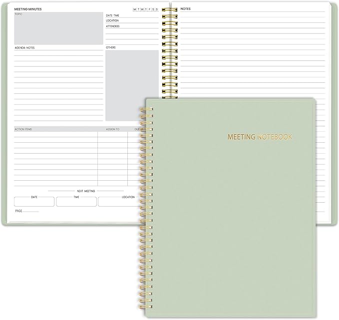 SUNEE Half Meeting Half Note - 8.5"x11" Professional Notebooks for Work - 160 Pages, A4 Size Project Planner, Spiral Meeting Agenda/Minutes Organizer for Women Men, Note Taking, Office & Business
