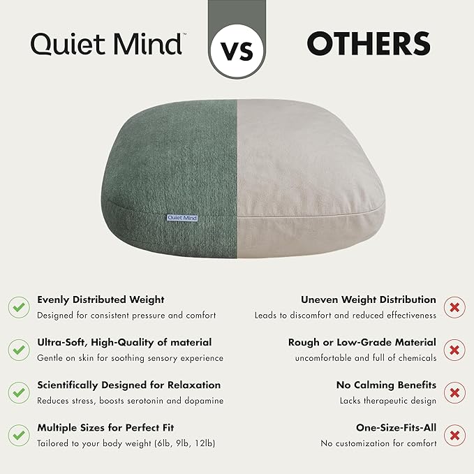 Quiet Mind Weighted Pillow for Adults 9 Lbs - Get Better Sleep - Sustainably Made and Chemical Free - Machine Washable (Medium, Agave Green)