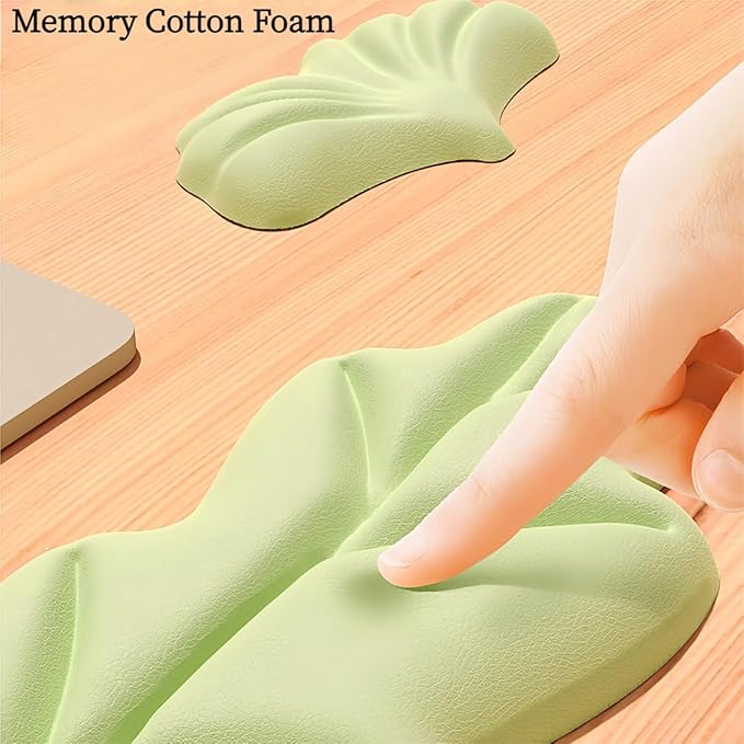 Angel Wing Wrist Rest Ergonomic Memory Foam Wrist Rest for Computer Keyboard Mouse Set, Cute Gaming Keyboard Cushion Hand Support PU Leather Surface Anti-Slip Waterproof Green-Leaf