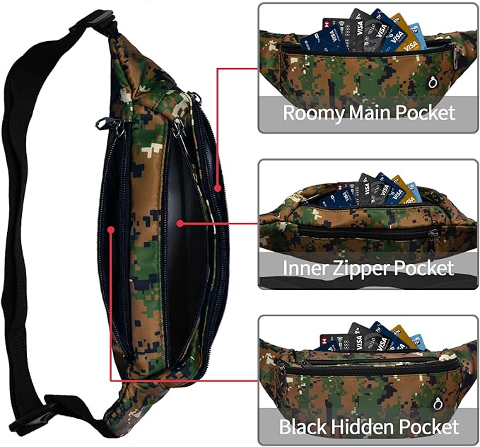 Fanny Packs for Men and Women, Waterproof Sports Waist Pack Bag for Travel Hiking Running Hands-free