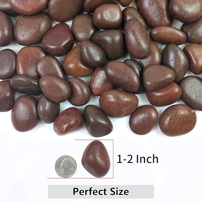 Rocks for Plant 5lbs, Red River Rocks 1-2 Inch Natural Pebbles for Indoor Plants, High Polished Decorative Stones Vase Filler Fish Tank Aquariums Landscaping Garden