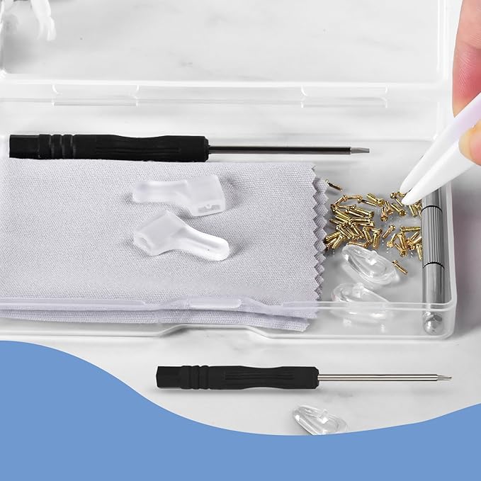 Gold Eyeglass Repair Tool Kit Eye Glass Repair Kit Eye Glasses Repairing Screwdriver Set with Eyeglass Screws, Nose Pads, Small Screwdriver, Tweezers for Glasses Sunglasses Watch Clock Repair