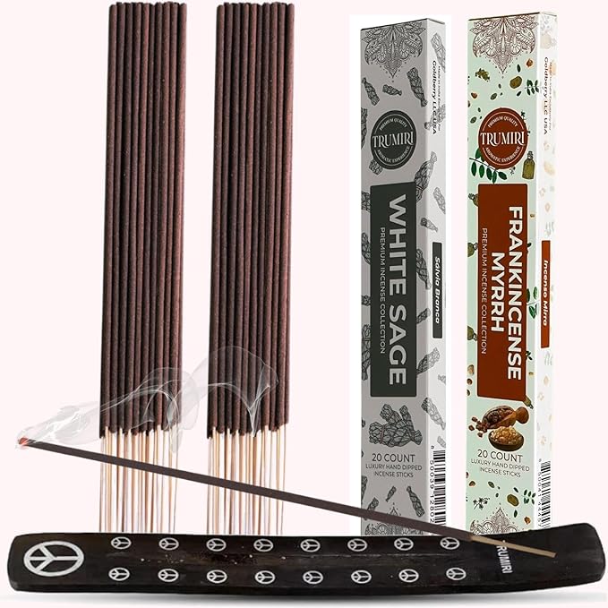 TRUMIRI Trumiri Incense Sticks - Combo Pack of 40 Insence-Sticks - 20 White Sage + 20 Frankincense Myrrh - Insenses - Insents - Incents - Inscense - Incence - Incienso - All Natural Incense Sticks
