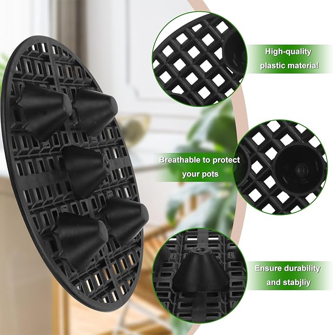 KUKLIPJIM 30 Pack Plant Pot Elevators 7.87 Inch Plastic Plant Risers, Plant Level Pot Elevator for Indoor & Outdoor Planters, Black