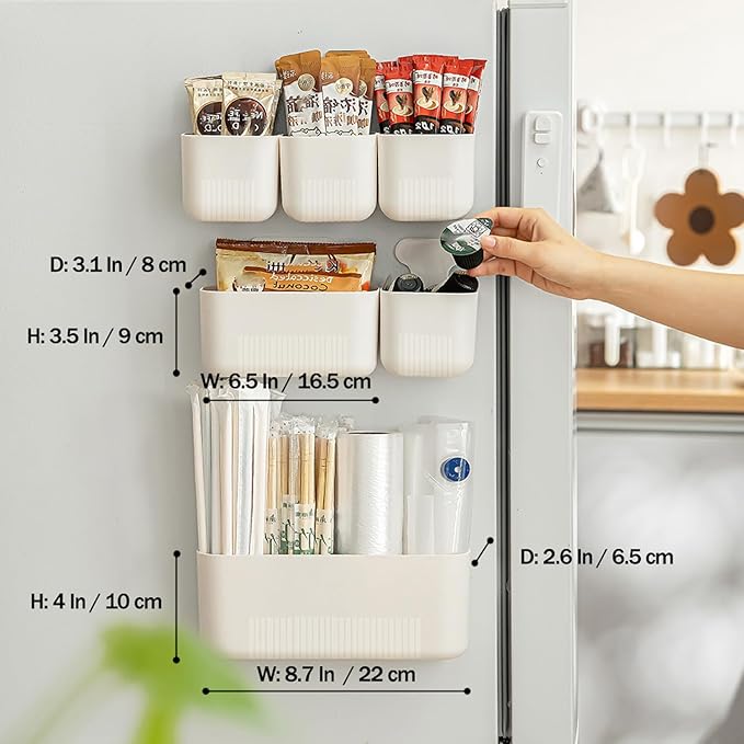 MORNITE Magnetic Cup Storage Holder for Fridge, Locker Magnetic Organizer Bin Basket for Pen, Mail, Card, Laundry, Board, Large Size, White