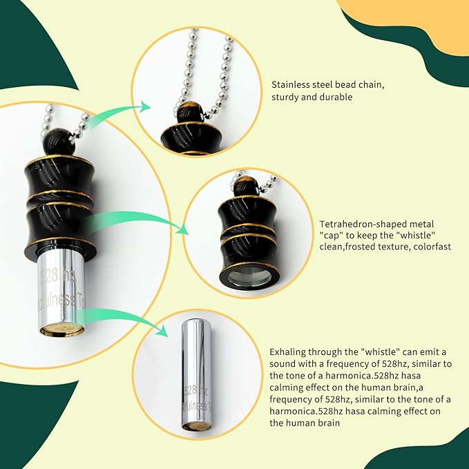 528Hz Breathing Meditation Necklace - Anxiety Relief Whistle, Stress Reduction & Mindfulness Tool for Focus, Calm Breathing - Bronze Bamboo Whistle