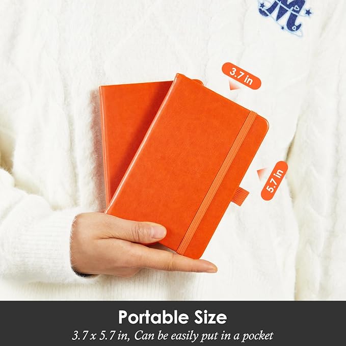 Small Journal Notebook, 3 Pack Mini Pocket Notepads with Pen for Work Writing, Small Leather Note Book Note Pad with 100GSM Premium Paper, No Bleed, 3.7" x 5.7", Orange