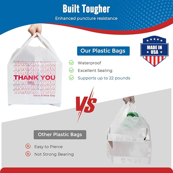 Fuxury 10000 Count (10K) - Thank You Plastic T-shirt Bags for Small Bussiness (11.5" x 6.5" x 21") White, Grocery, Take Out, To Go, Retail Shopping Bags with Handle in Bulk