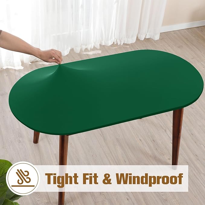 NEWISHER Fitted Oval Tablecloth 48 x 68 Inch Elastic Table Cloth, Stretch Spandex Table Cover Green Washable Polyester Top Cap Cover for Dining Picnic Camping Indoor and Outdoor