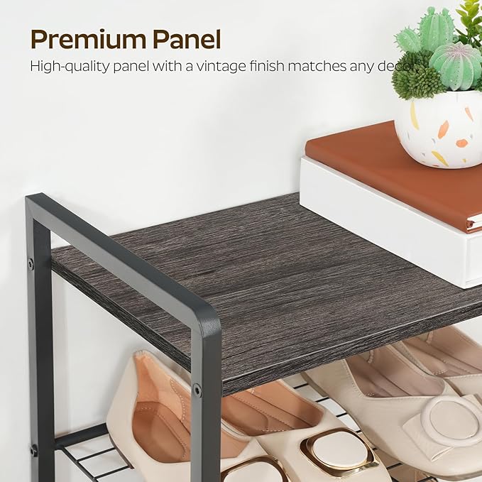 12-Tier Narrow Shoe Rack, Tall Shoe Rack for 12-24 Pairs, Slim Shoe Storage Organizer with Wooden Top, Space Saving, Metal Frame, for Entryway, Charcoal and Black SS61BC