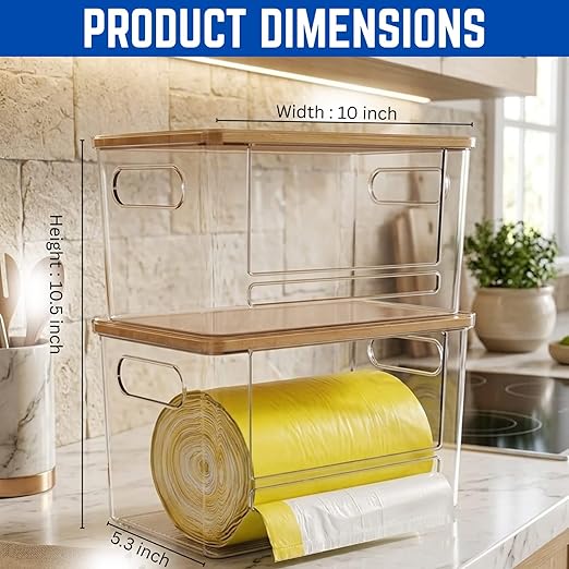 Acrylic Trash Bag Dispenser, Stackable Garbage Bag Organizer & Holder Dispenser, Clear Trash Bag Organizer for Under Sink, Kitchen Drawer Storage, Dishwasher Pods Container & Bag Holder