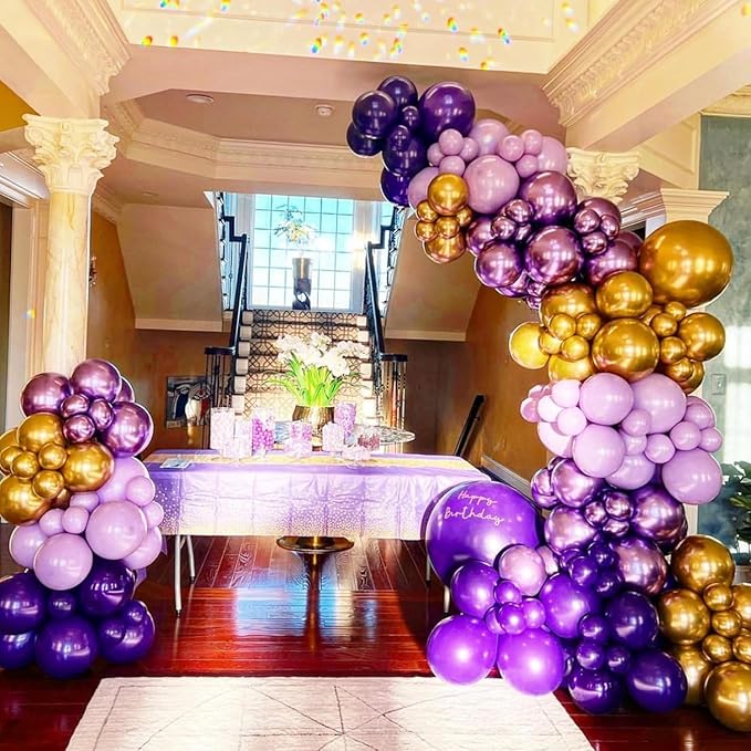 Purple Balloon Arch Kit, ADOINBY 153Pcs Different Sizes inch Lavender Metallic Purple and Gold Balloons and Confetti Party Balloon Garland Kit for Women Birthday Baby Shower Wedding Party Decorations