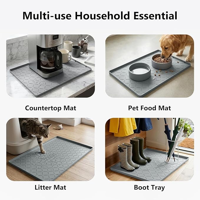 Mateeylife Under Sink Mats for Kitchen Waterproof 22"X19", Undersink Protectors，Silicone Mat Cabinet Liner, Under Sink Organizer for Bathroom and Kitchen，Boot Tray Pet Food Mat, Light Grey