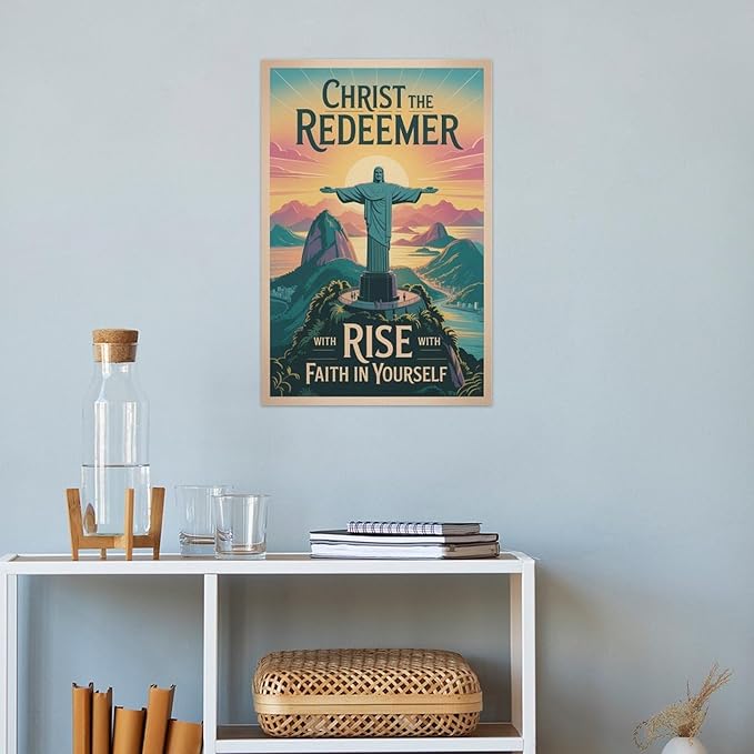 Inspirational Wall Art Christ The Redeemer Motivational Poster Rise with Faith in Yourself Décor for Office Classroom Meditation Room Canvas Poster Unframe-style 20x30inch(50x75cm)