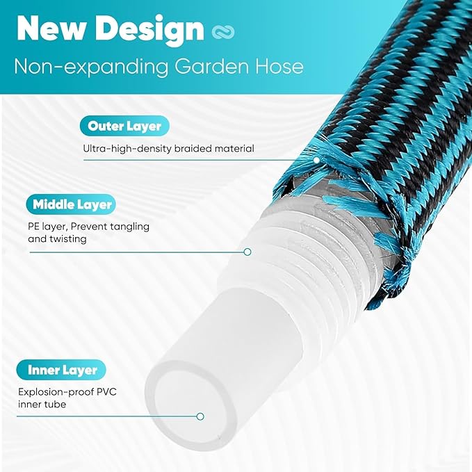 Garden Hose 25ft, Non-Expanding Water Hose Ultra Lightweight, Kink-Free, Sturdy, Flexible, Abrasion Resistant Hose for Yard, Lawn, Outdoor, Marine and Camper