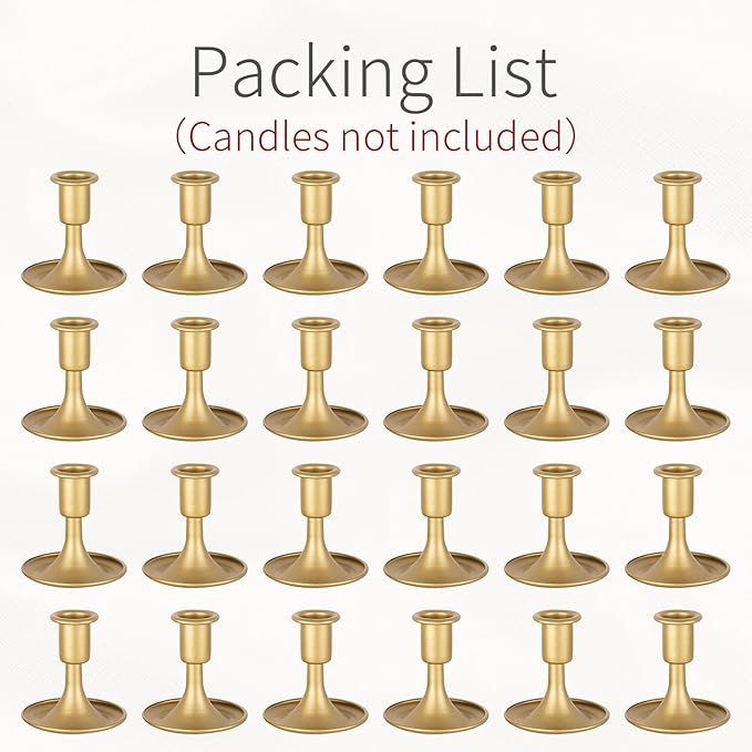 Gold Candle Holders Candlestick Holders: Set of 24 Candle Taper Holders Metal Candle Holders for Candlesticks for Wedding Centerpiece Party Chrismas Mantel Home Decor