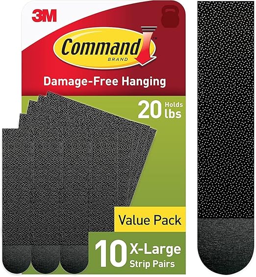 Command 20 lb XL 10 Pairs Heavyweight Picture Hanging Strips (20 Strips), Damage-Free Hangers for Picture Frames, No Tools Required, Ideal for Home Room Wall Decor, Black Adhesive