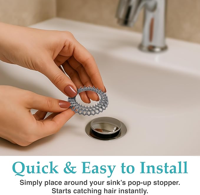 Evriholder Vanity Sink Drain Savers, Secure Fit Hair Catchers Prevent Clogs in Bathroom, Disposable, 3.7-Inch, Gray and White, 12 Pack