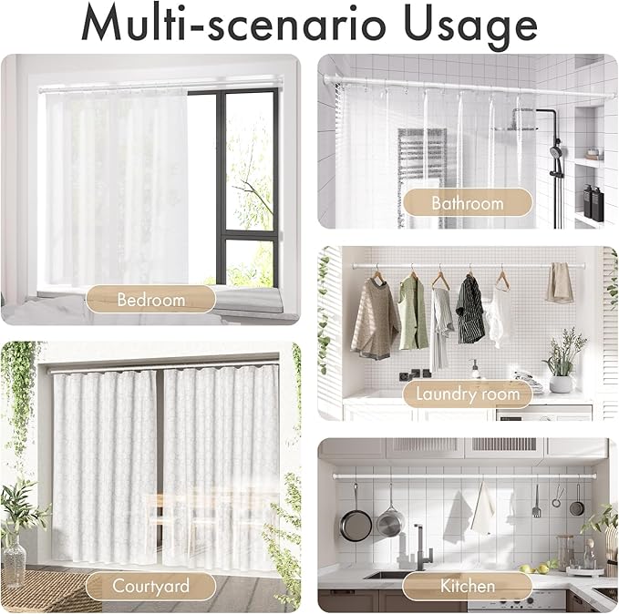 Amazer Spring Tension Shower Curtain Rod, 42-72 Inches Rust-Resistance Tension Curtain Rod Bathroom Rod, Adjustable Shower Curtain Rod No Drill, White