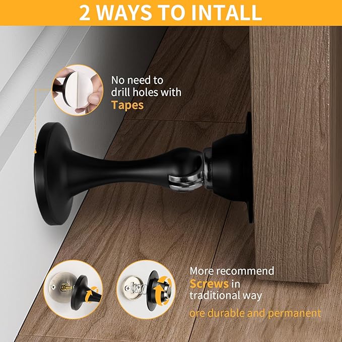 Bak Bo Magnetic Door Stopper, Strong Magnetic Door Holder Keep Door Open, Zinc Alloy Door Catch for Wall & Floor Mounting, No Drilling Door Stop with Adhesive (1 Pack Matte Black)