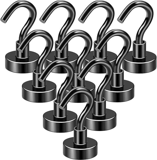 DIYMAG Magnetic Cubicle Hooks,10pack Magnet Hook Essentials Strong Heavy Duty Magnetic Hooks for Hanging Kitchen Refrigerator Classroom Cruise Cabins Accessories Hooks Black