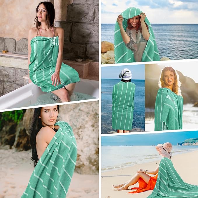 YSYJ 12 Pack Turkish Beach Towel Oversized Beach Towels 36"x71" Turkish Towel Soft Sand Free Quick Dry Lightweight Beach Towel Bath Towels Teal