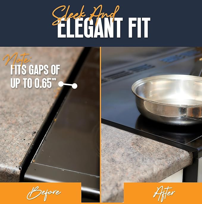 Linda’s Essentials Stove Gap Covers Stainless Steel (2 Pack), 316 Stainless Steel Stove Gap Covers Heat Resistant Oven Gap Filler Seals Spaces Between Stovetop and Counter (23.4 Inches, Black (Steel))