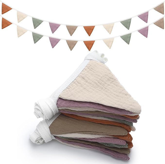 Oudain 2 Pcs Pennant Banner Flags Nursery Garland Triangle Bunting Flags Playroom Wall Decor Banner for Nursery Baby Shower Birthday Boho Wedding Party Event, Each 7.75 ft(Rich Color)