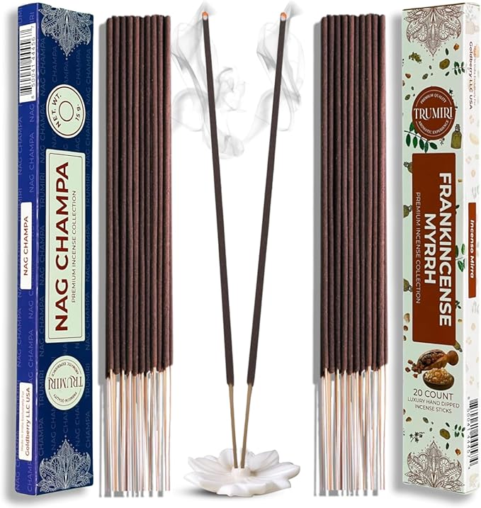 Trumiri Incense Sticks - Combo Pack of 35 Insence-Sticks - 15 Nag Champa + 20 Frankincense Myrrh - Insenses - Insents - Incents - Inscense - Incence - Incienso - All Natural Incense Sticks