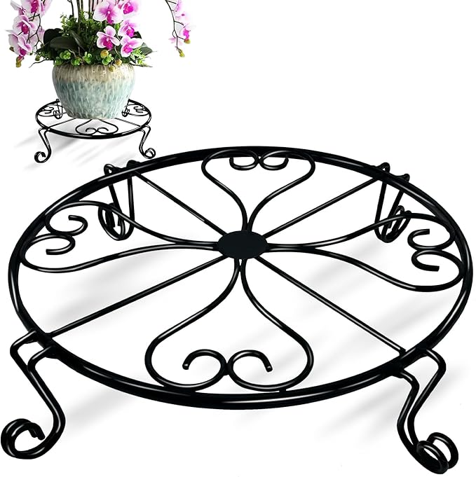 NSYOOMH 1 pack 10"-12" Metal Plant Stand Outdoor, for Flower Pot Heavy Duty Potted Holder Round Wrought Rustproof Iron Planter Stand, plant Stands Indoor Clearance and Outdoor patio - 10 Inches Black