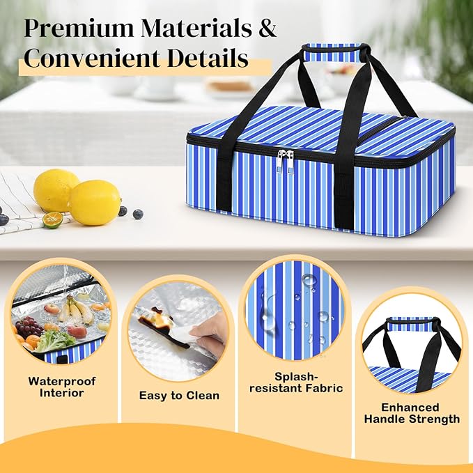 Coobiiya Insulated Casserole Carrier – Portable Tote for Hot or Cold Food, Warmer & Cooler Bag Lunch Bag, Fits 9" x 13" Baking Dish, Ideal for Potluck Parties