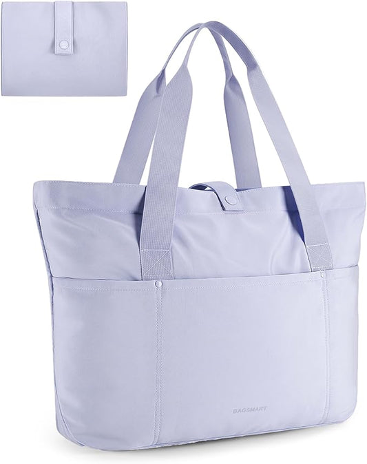 BAGSMART Tote Bag for Women, Foldable Tote Bag With Zipper Travel Large Shoulder Bag Handbag for Work-16.5''l X 6''wx 14''h