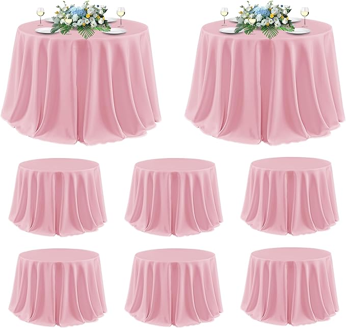 sancua Round Tablecloth 120 Inch Diameter, 8 Pack - Circle Polyester Fabric Table Cloth for Wedding Party Reception Banquet Birthday, Washable Formal Table Cover (Fit 48-96 Inch Tables), Pink