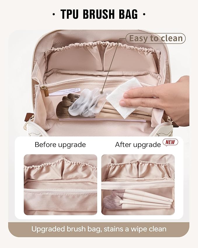 EACHY Travel Makeup Bag,Large Capacity Cosmetic Bags for Women,Waterproof Portable Pouch Open Flat Toiletry Bag Pattern Makeup Bag (F-Blue-Large)