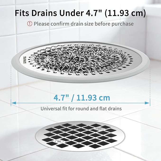 TRAPAMTE Shower Drain Hair Catcher, 4.7" Fast Drainage Shower Drain Cover, Anti-Slip Stainless Steel Drain Protector for US Standard Flat Drains of Bathroom Floor and Shower Room (Patented Product)
