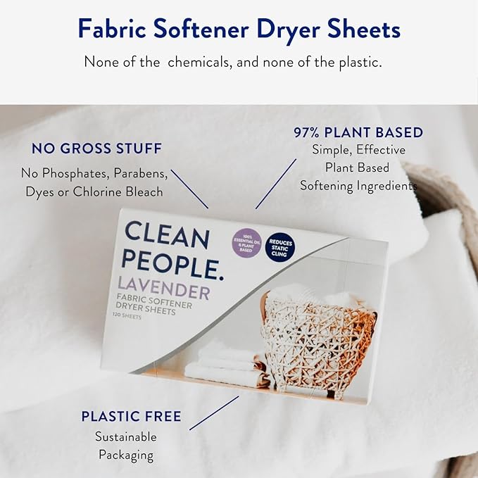 The Clean People Fabric Softener Sheets - Dryer Sheets - Softens & Removes Static Cling - Vegan Laundry Softener, Essential Oils - Lavender 360 Pack