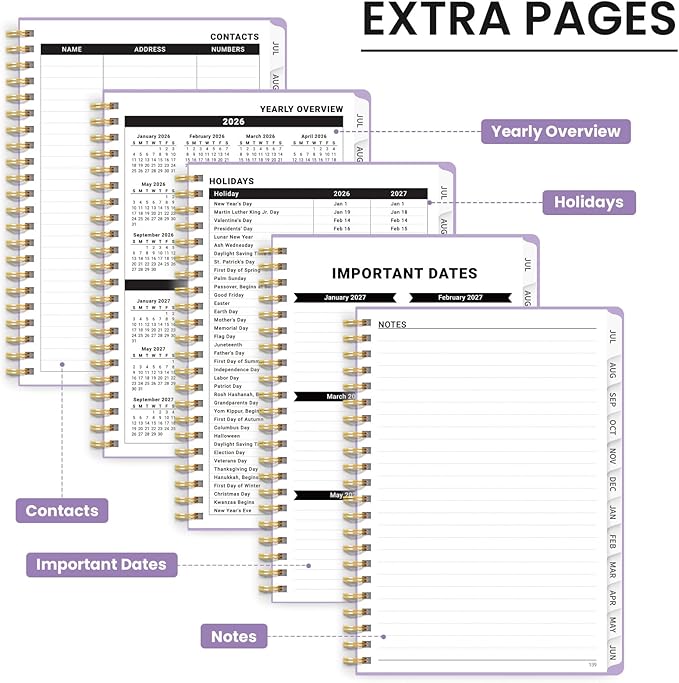 Planner 2026-2027 for Women & Men, Set of 3, Academic Monthly and Weekly Calendar Planner, Jul 2026 - Jun 2027, A5 (6.3" x 8.5"), Teacher Student Planning Book with Tabs, Ideal for Office School Supplies - Beige Purple Green