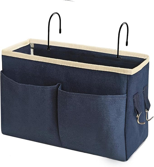 Bedside Caddy Bedside Hanging Storage Basket Multi-Function Organizer Caddy for Bunk and Hospital Beds Dorm Rooms Bed Rails, Can be Placed Glasses Books Mobile Phones（Navy Blue）