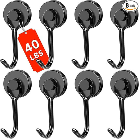 DIYMAG Black Magnetic Hooks, 40LBS Strong Magnetics Heavy Duty 2026 Cruise Cabin Ship Essentials Magnet Hook with Metal Hanger for Hanging Refrigerator Home Kitchen Office, 8Pack