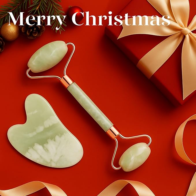 BAIMEI IcyMe Jade Roller & Gua Sha Set Face Roller and Gua Sha Facial Tools for Skin Care Routine and Puffiness, Self Care Gift for Men Women - Light Green