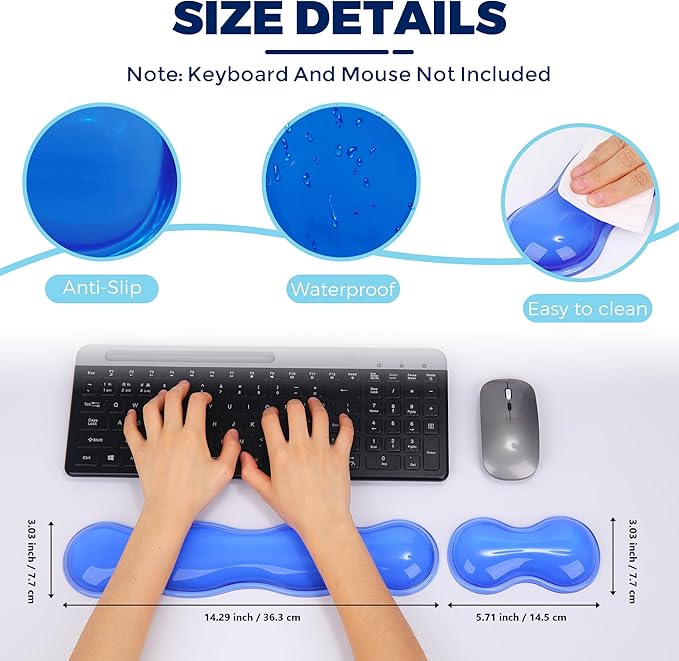 ABRONDA Gel Wrist Rest for Keyboard and Mouse, Keyboard Wrist Rest, Mouse Wrist Support, Pain Relief, Cool Touch, Non-Skid, Keyboard and Mouse Wrist Pad Set