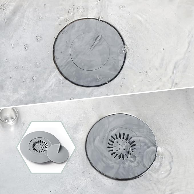 Bathtub Stopper,3pcs 2-in-1 Bathtub Drain Hair Catcher,Silicone Kitchen Bathroom Shower Water Strainer Protectors,Universal Flat Suction Shower Drain Cover,Washbasin Drain Stopper (GreyWhiteBlack)