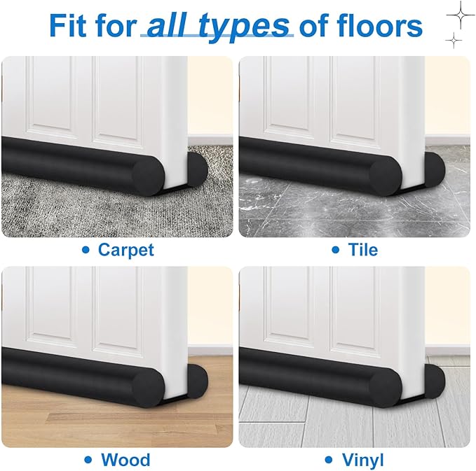 MAXTID Large Door Draft Stopper 30 Inch for Small Size Bedroom Door, Fits 0.5 to 1.7" Gaps Draft Light Blocker Black Door Draft Guard for Bottom of Doors Adjustable Twin Sided Door Draft Stopper