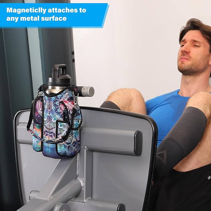 icolor Magnetic Gym Bag Water Bottle Carrier Holder with Phone Pockets & Shoulder Strap,Gym Magnetic Bag 5 Built-in Magnets Gym Accessories Organizer Sling Bottle Bag Pouch Sleeve