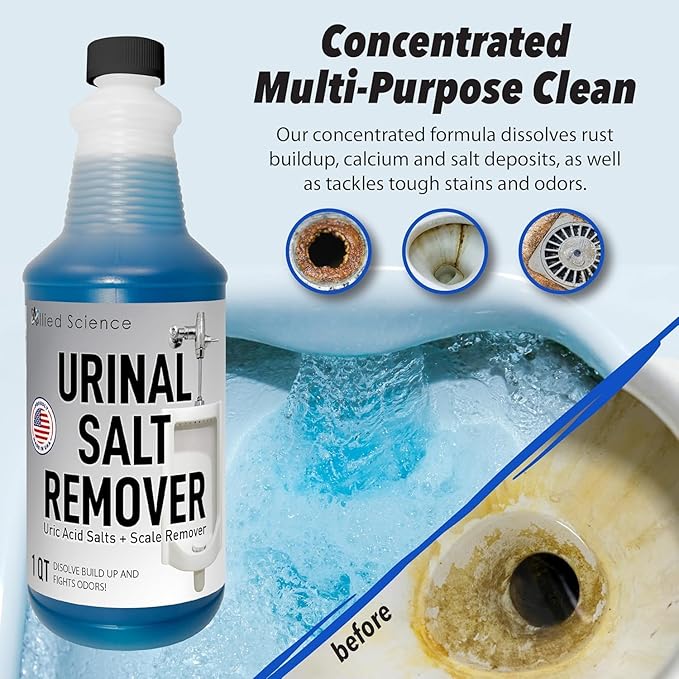 Allied Science Urinal Salt, Calcium and Mineral Scale Remover - Eliminates Urine Odor, Destroys Uric Acid Salt, Deposit Buildup