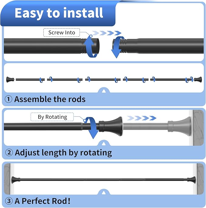 YNL Black Shower Curtain Rod 36-68 Inch(3-5.67ft), No Slip No Drill Stainless Steel Spring Tension Curtain Rod, No Rust Shower Rod Adjustable For Bathroom closet