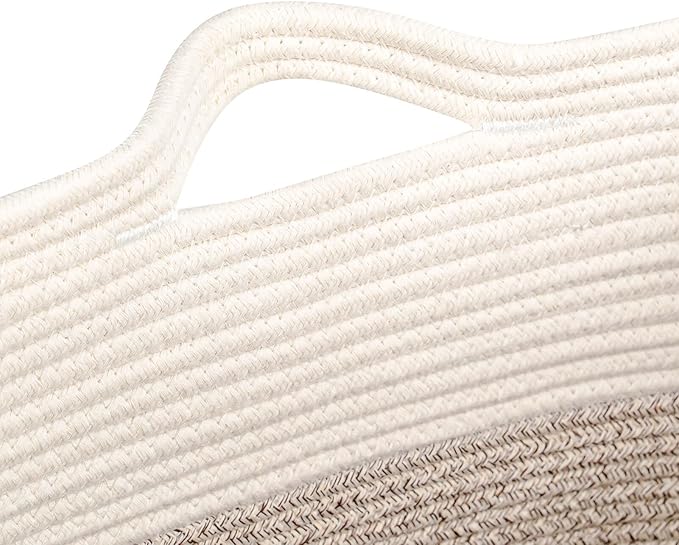 Laughbird Tall Storage Baskets for Clothes Fabric Cotton Rope Storage Basket bin with Handles, Decorative Woven Basket for Living Room,Closet Organizer Blankets, and 2bags Brown 17.8×W12.5×H17.9)