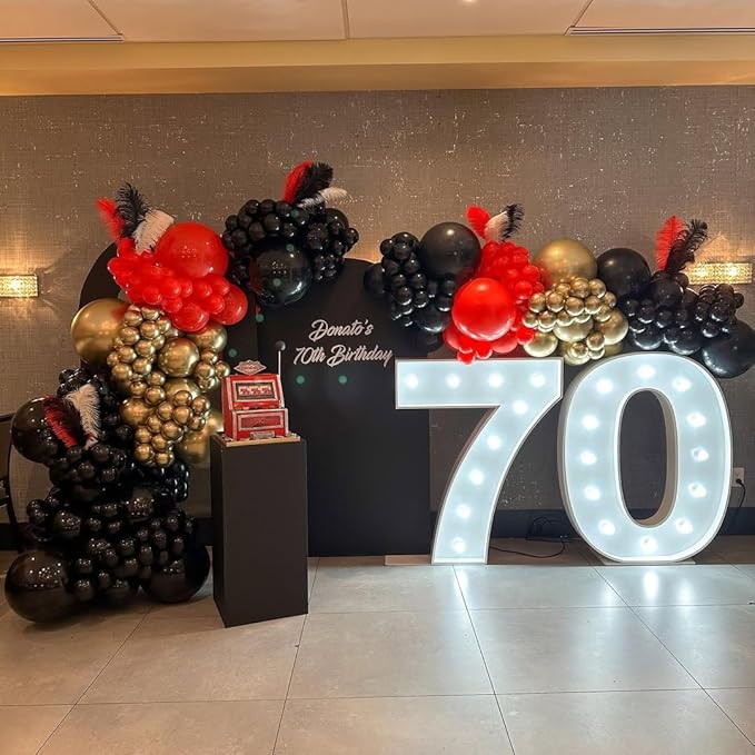 PTGOLUO 153Pcs Red and Black Gold Balloons Garland Arch Kit - 18 12 10 5 inch Different Size Black and Red Metallic Gold Balloons for Casino Anniversary Night Hollywood Movie Night Party Decorations